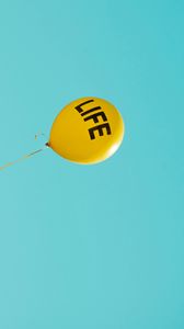 Preview wallpaper inscription, life, balloon, yellow sky, cloudless, minimalism