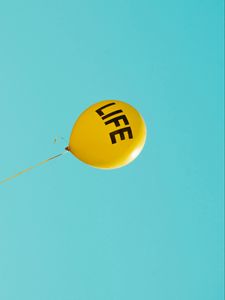 Preview wallpaper inscription, life, balloon, yellow sky, cloudless, minimalism