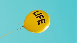 Preview wallpaper inscription, life, balloon, yellow sky, cloudless, minimalism