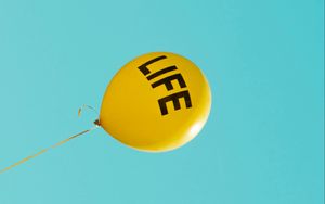 Preview wallpaper inscription, life, balloon, yellow sky, cloudless, minimalism