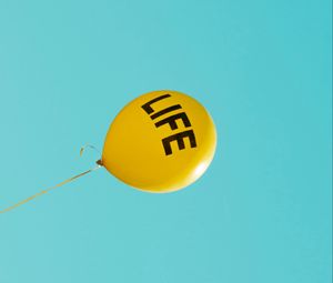 Preview wallpaper inscription, life, balloon, yellow sky, cloudless, minimalism