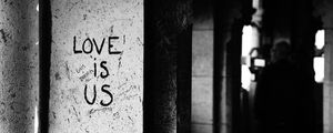 Preview wallpaper inscription, love, bw, wall