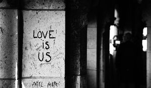 Preview wallpaper inscription, love, bw, wall