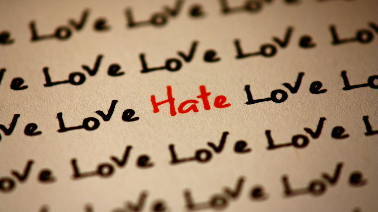 Wallpaper inscription, love, hate, paper, handwriting