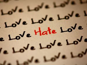 Preview wallpaper inscription, love, hate, paper, handwriting
