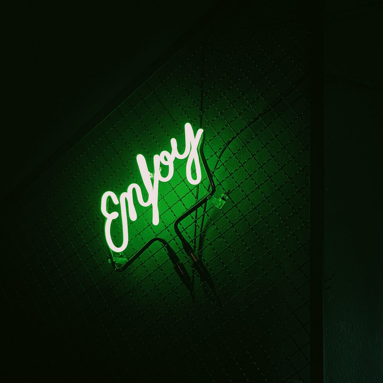 1280x1280 Wallpaper inscription, neon, backlight, green, dark