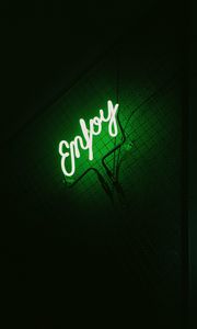 Preview wallpaper inscription, neon, backlight, green, dark