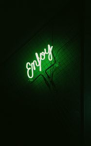 Preview wallpaper inscription, neon, backlight, green, dark