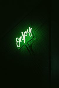 Preview wallpaper inscription, neon, backlight, green, dark