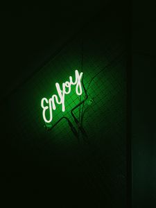 Preview wallpaper inscription, neon, backlight, green, dark
