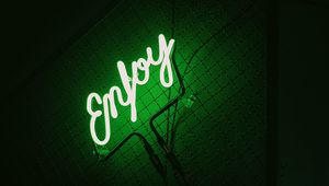 Preview wallpaper inscription, neon, backlight, green, dark