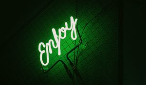 Preview wallpaper inscription, neon, backlight, green, dark
