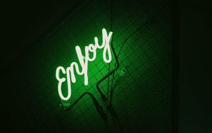 Preview wallpaper inscription, neon, backlight, green, dark