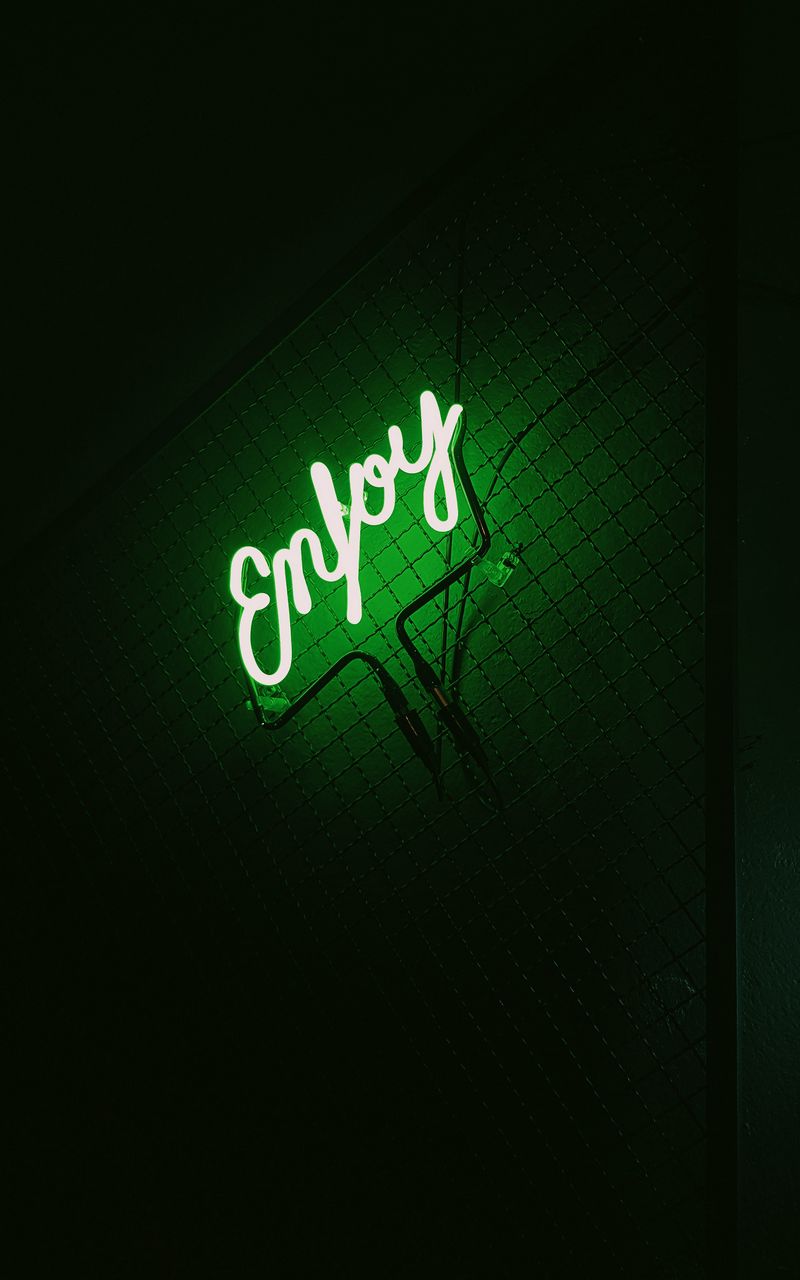 800x1280 Wallpaper inscription, neon, backlight, green, dark