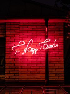 Preview wallpaper inscription, neon, backlight, brick wall, night