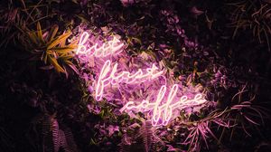Preview wallpaper inscription, neon, coffee, backlight