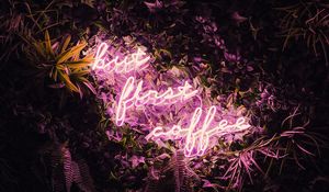 Preview wallpaper inscription, neon, coffee, backlight