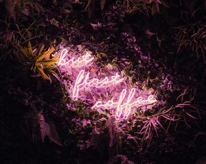 Preview wallpaper inscription, neon, coffee, backlight