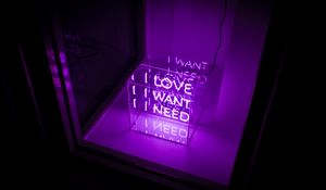 Preview wallpaper inscription, neon, cube, glow, purple