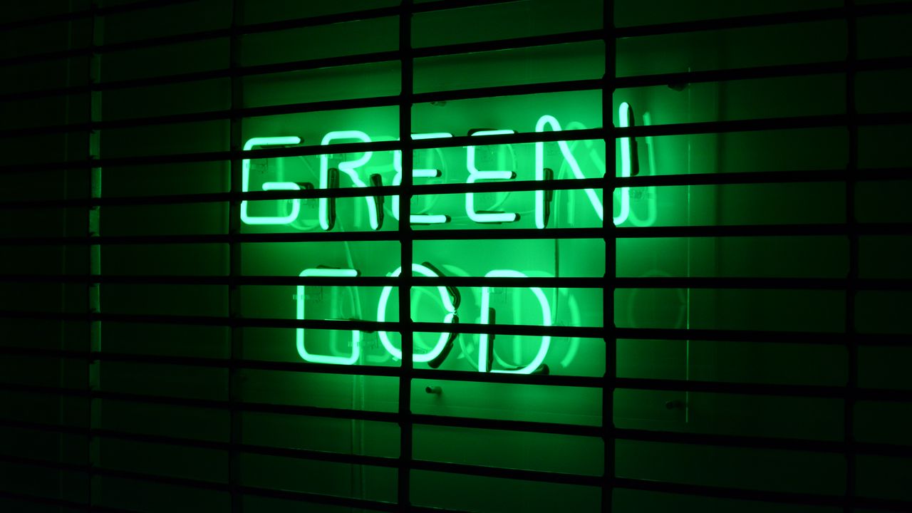 Wallpaper inscription, neon, green, lattice, wall
