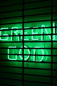 Preview wallpaper inscription, neon, green, lattice, wall