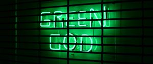 Preview wallpaper inscription, neon, green, lattice, wall