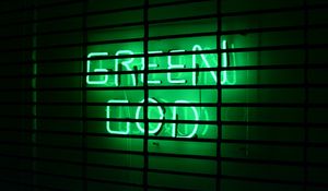 Preview wallpaper inscription, neon, green, lattice, wall