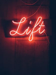 Preview wallpaper inscription, neon, lift, wall, lighting