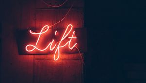 Preview wallpaper inscription, neon, lift, wall, lighting