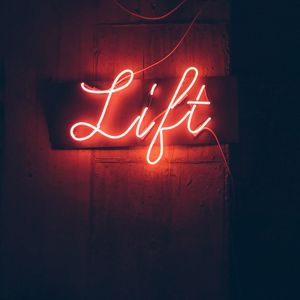 Preview wallpaper inscription, neon, lift, wall, lighting