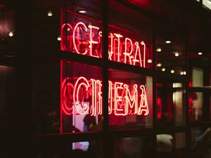 Preview wallpaper inscription, neon, window, light, glass