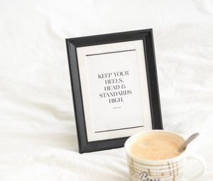 Preview wallpaper inscription, phrase, coffee, drink, cup, frame