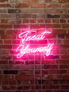 Preview wallpaper inscription, phrase, neon, backlight, brick wall