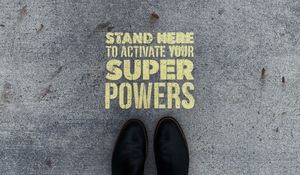 Preview wallpaper inscription, superpower, text, asphalt, feet