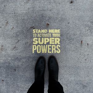 Preview wallpaper inscription, superpower, text, asphalt, feet