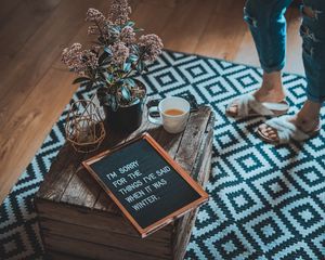 Preview wallpaper inscription, table, frame, flowers, inspiration