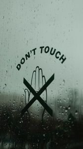 Preview wallpaper inscription, touch, glass, drops, moisture, rain