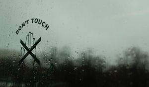 Preview wallpaper inscription, touch, glass, drops, moisture, rain