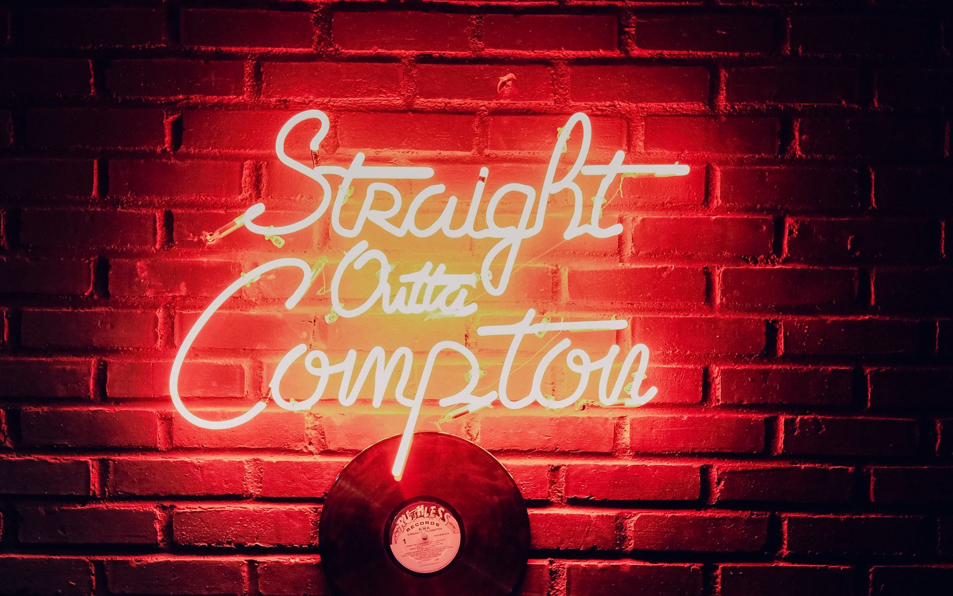 Download wallpaper 1920x1200 inscription, wall, neon, vinyl record