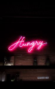 Preview wallpaper inscription, words, neon, hungry