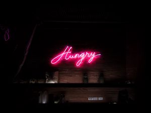 Preview wallpaper inscription, words, neon, hungry