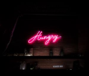 Preview wallpaper inscription, words, neon, hungry