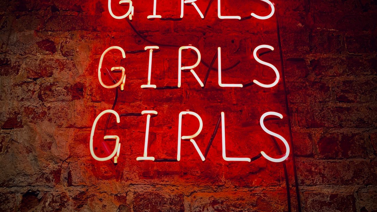 Wallpaper inscription, words, neon, girl, glow