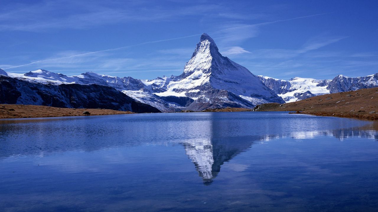 Wallpaper inter, mountain, top, peak, lake, reflection