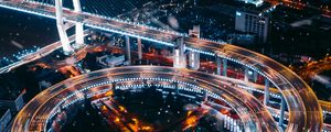 Preview wallpaper interchange, road, night city, aerial view, city lights, roads