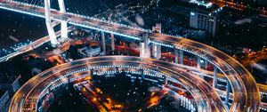 Preview wallpaper interchange, road, night city, aerial view, city lights, roads