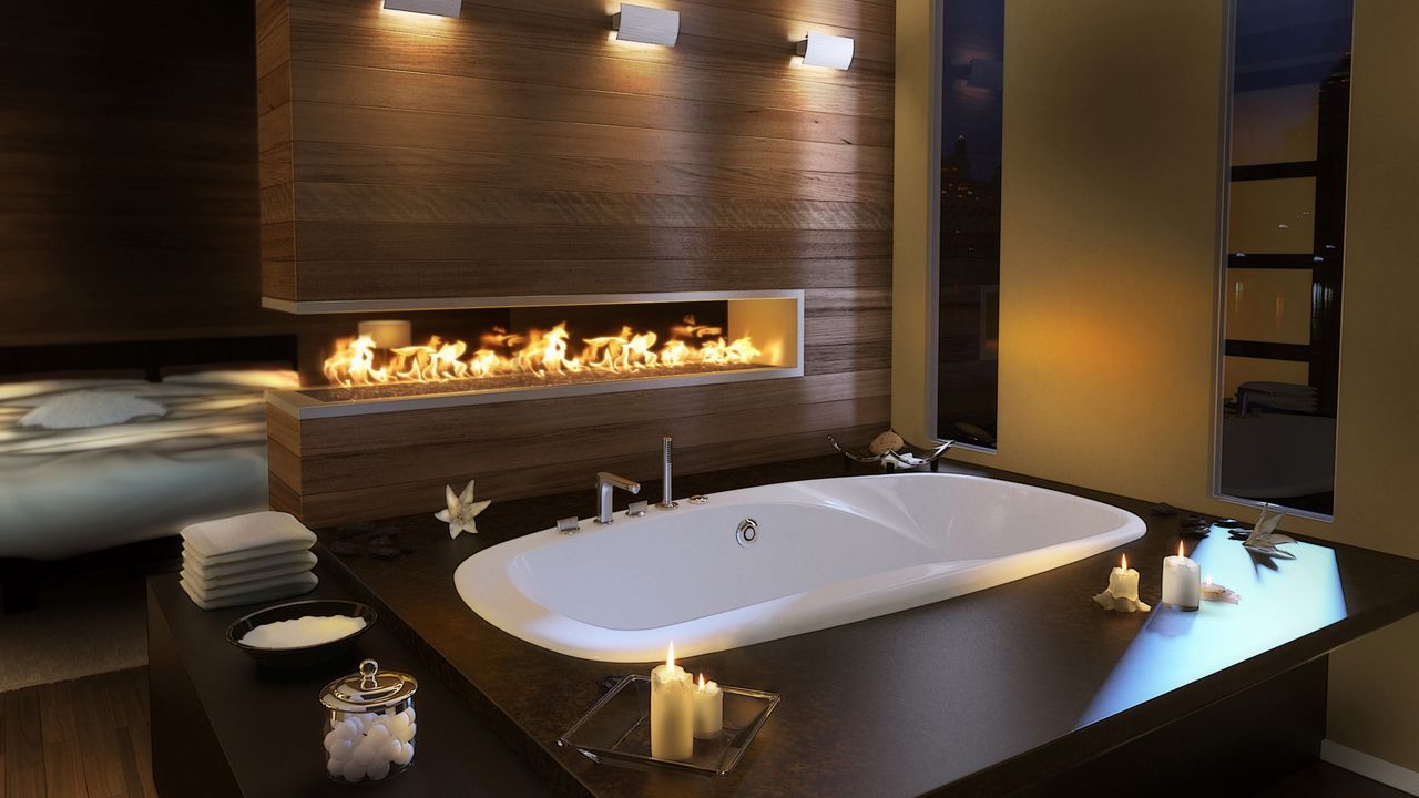 Download wallpaper 1280x720 interior, bathroom, bedroom, bath, candles,  fire hd, hdv, 720p hd background