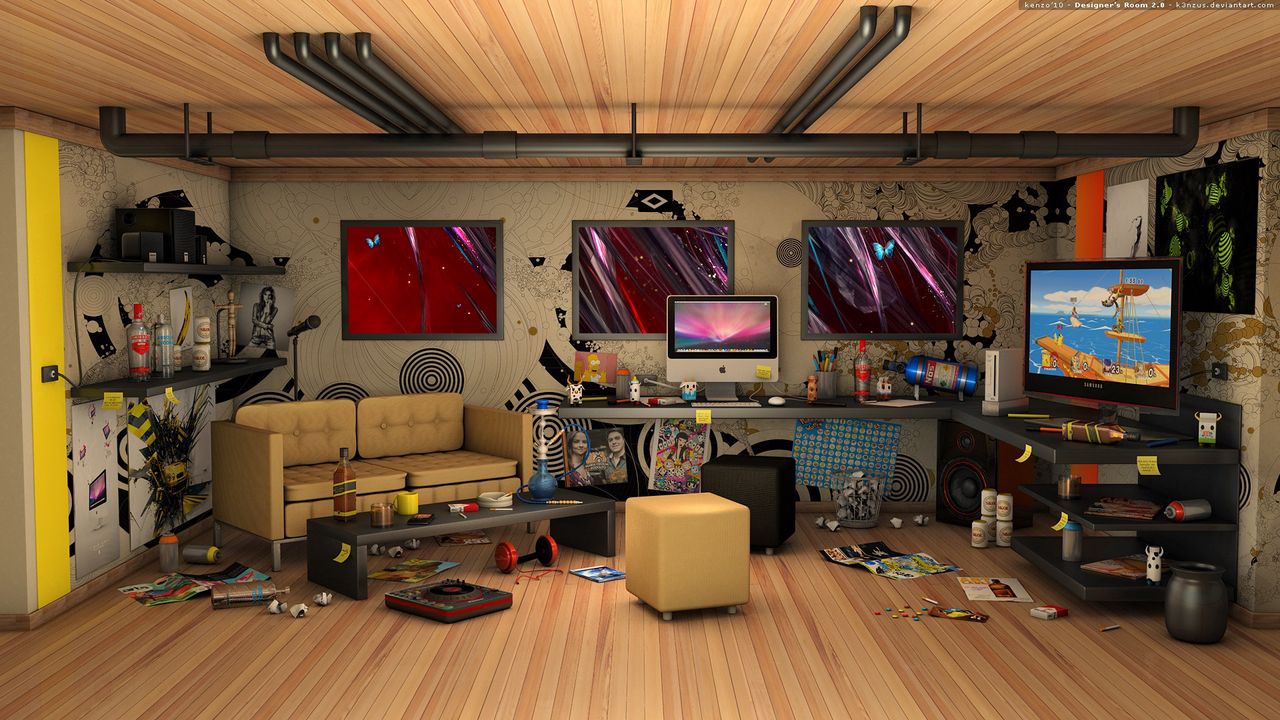 Wallpaper interior, computers, modern, design, creative