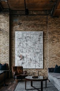 Preview wallpaper interior, design, chair, table, exposed brick, paintings