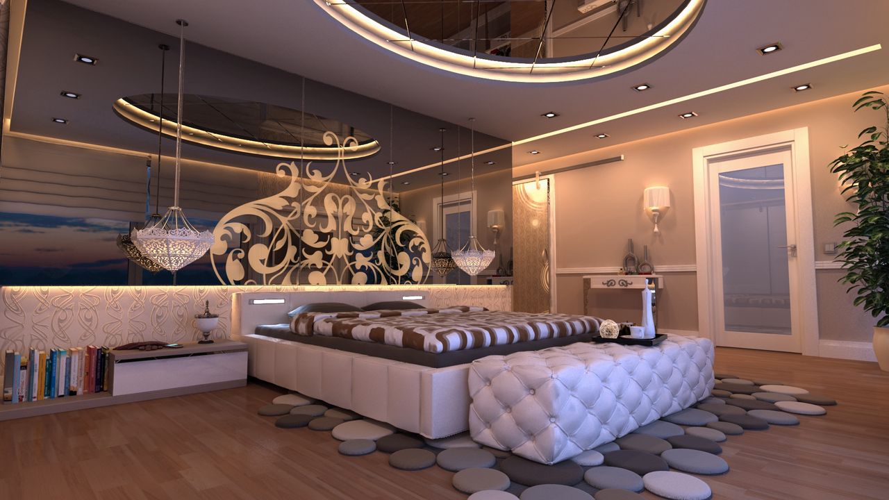 Wallpaper interior design, style, istanbul, bathroom, bedroom, bed, lighting, books, mirror